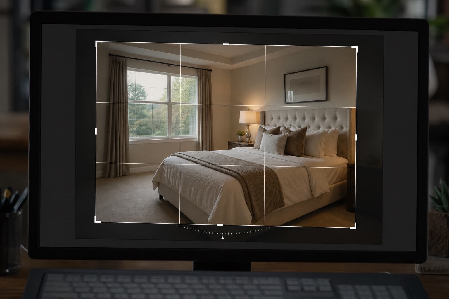 Cropping and straightening a property photo with on-screen guides