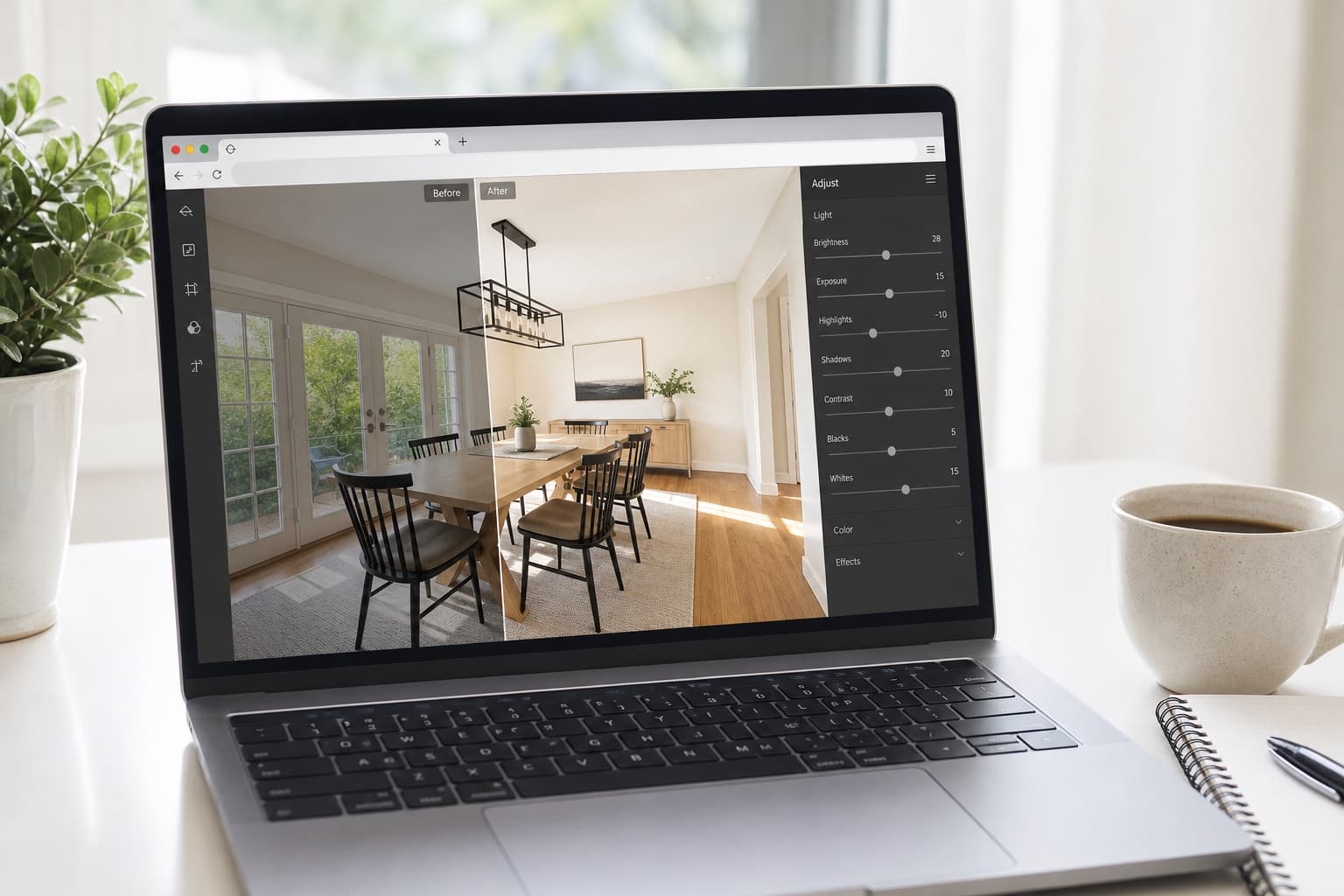 A property photo being edited online in PhotoEdit Studio