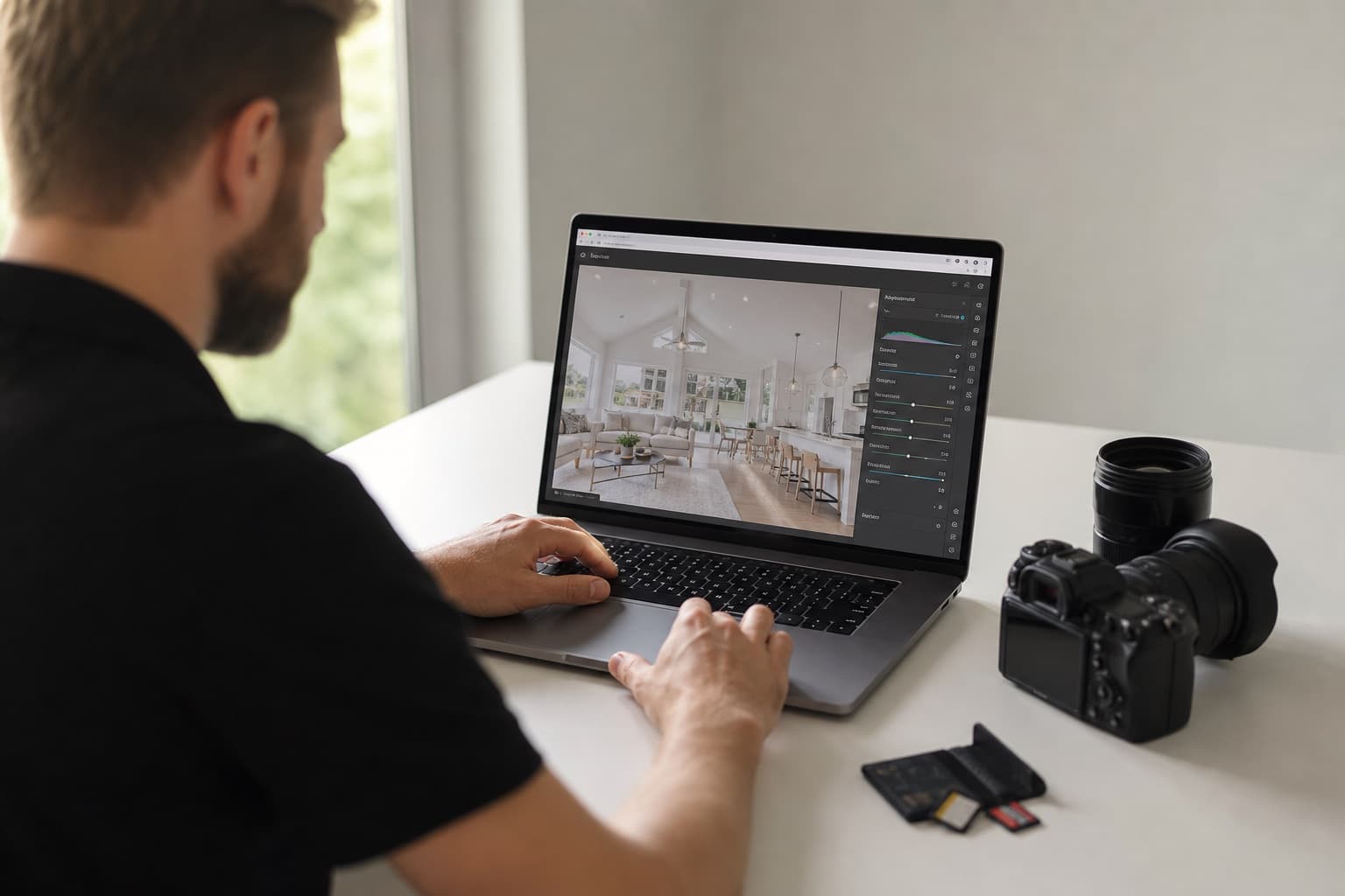 A property photographer using PhotoEdit Studio in the browser